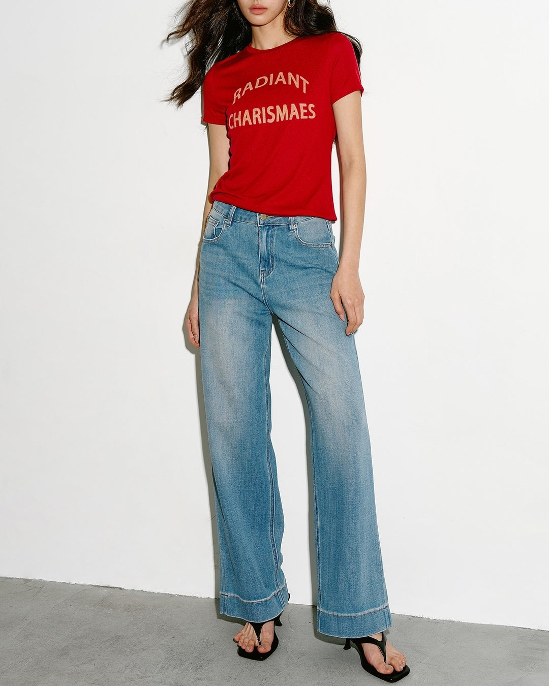 lettering print slim fit t-shirt 2color【NINE0350】