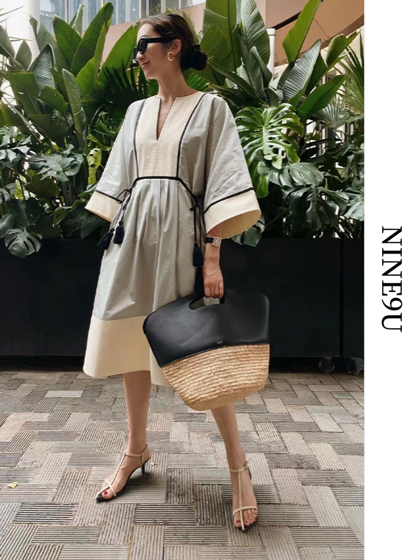 blue bohemia stitch loose middle length shirt skirt【NINE6722】