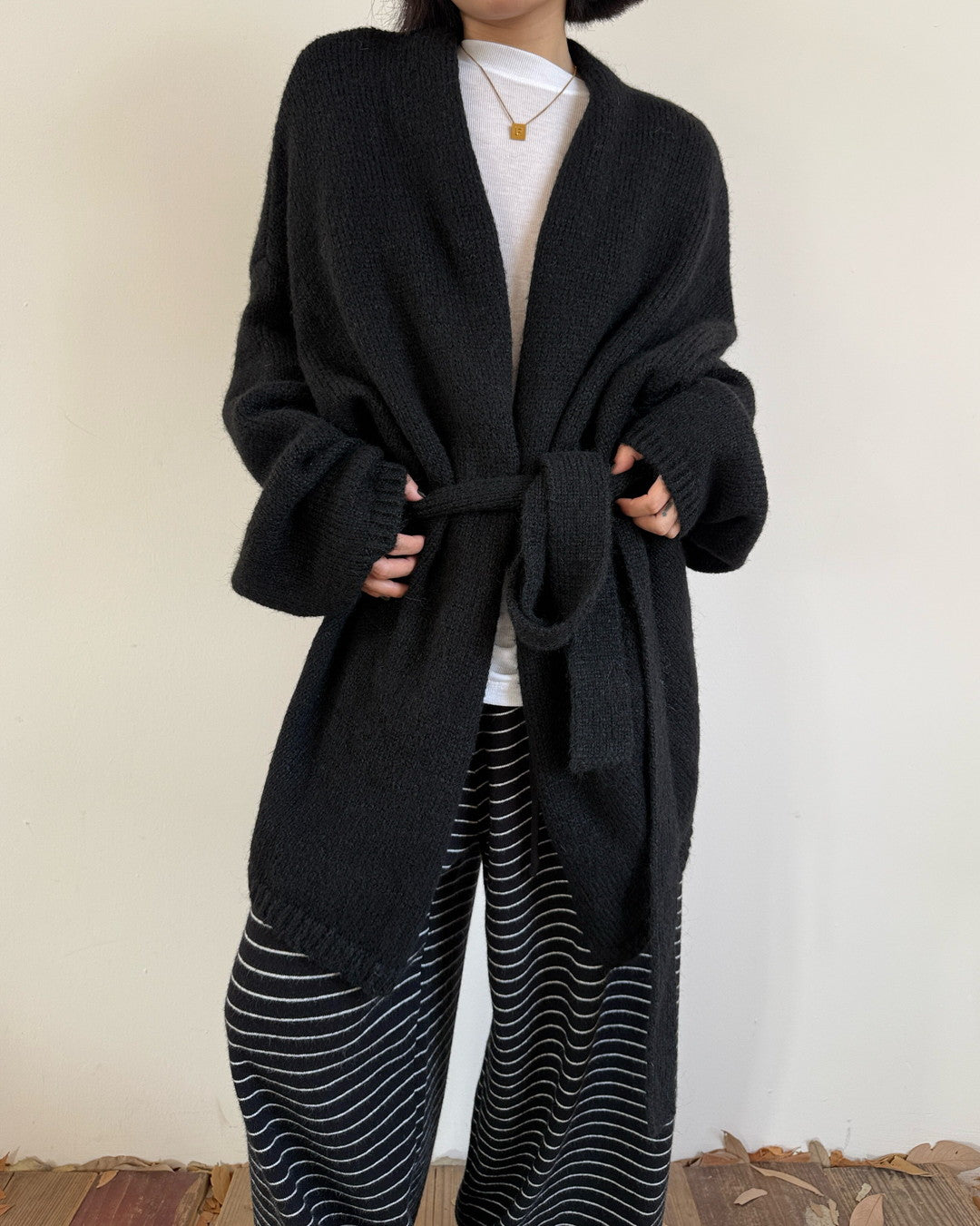 belted open front knit cardigan 2color 【NINE7272】
