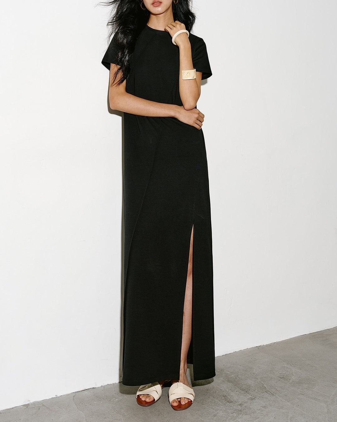 lined side slit one-piece【NINE0314】