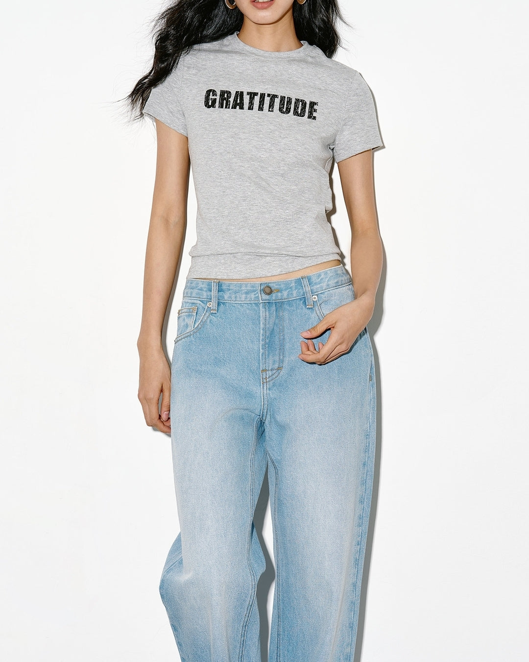 lettering print slim fit t-shirt 2color【NINE0354】