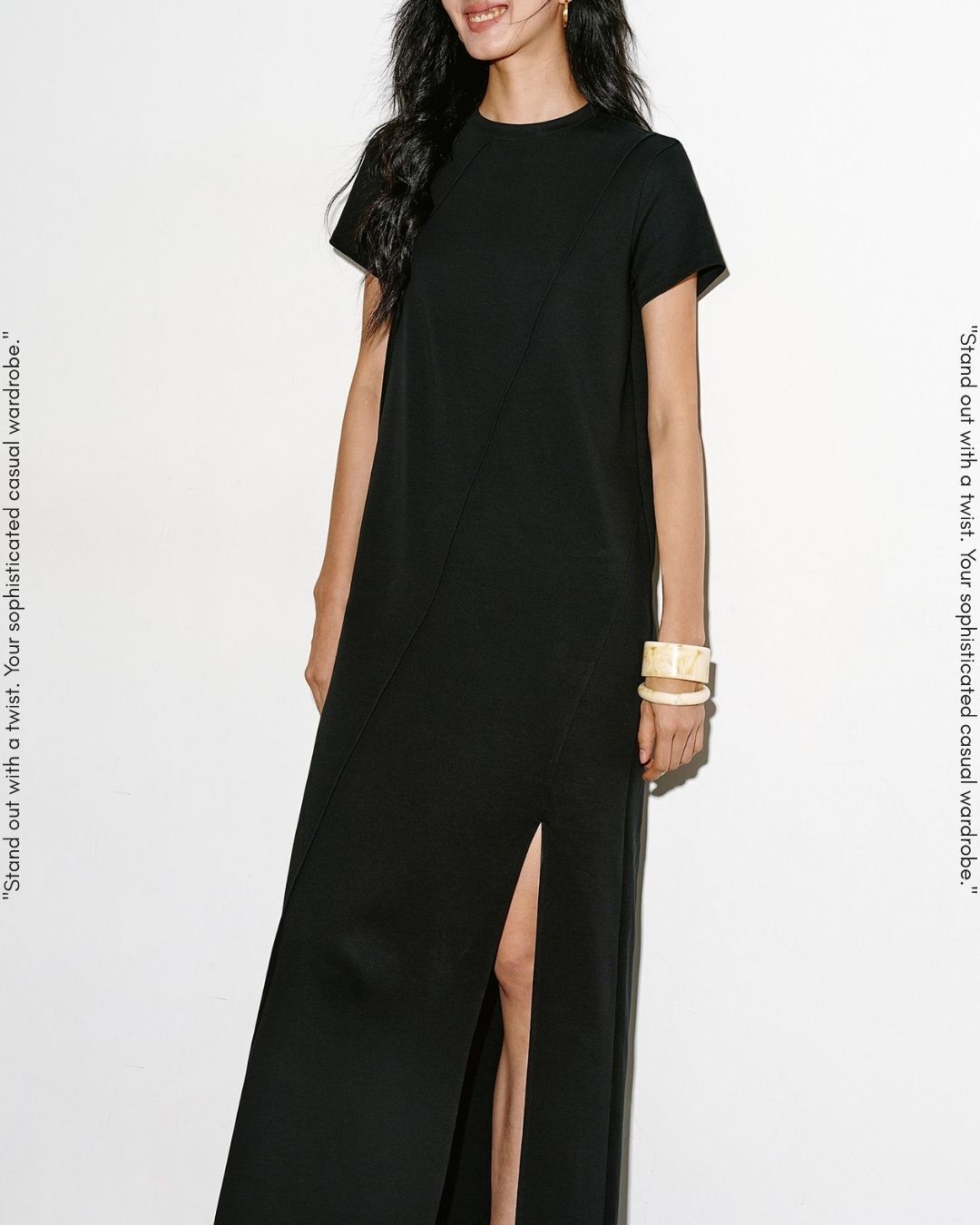 lined side slit one-piece【NINE0314】