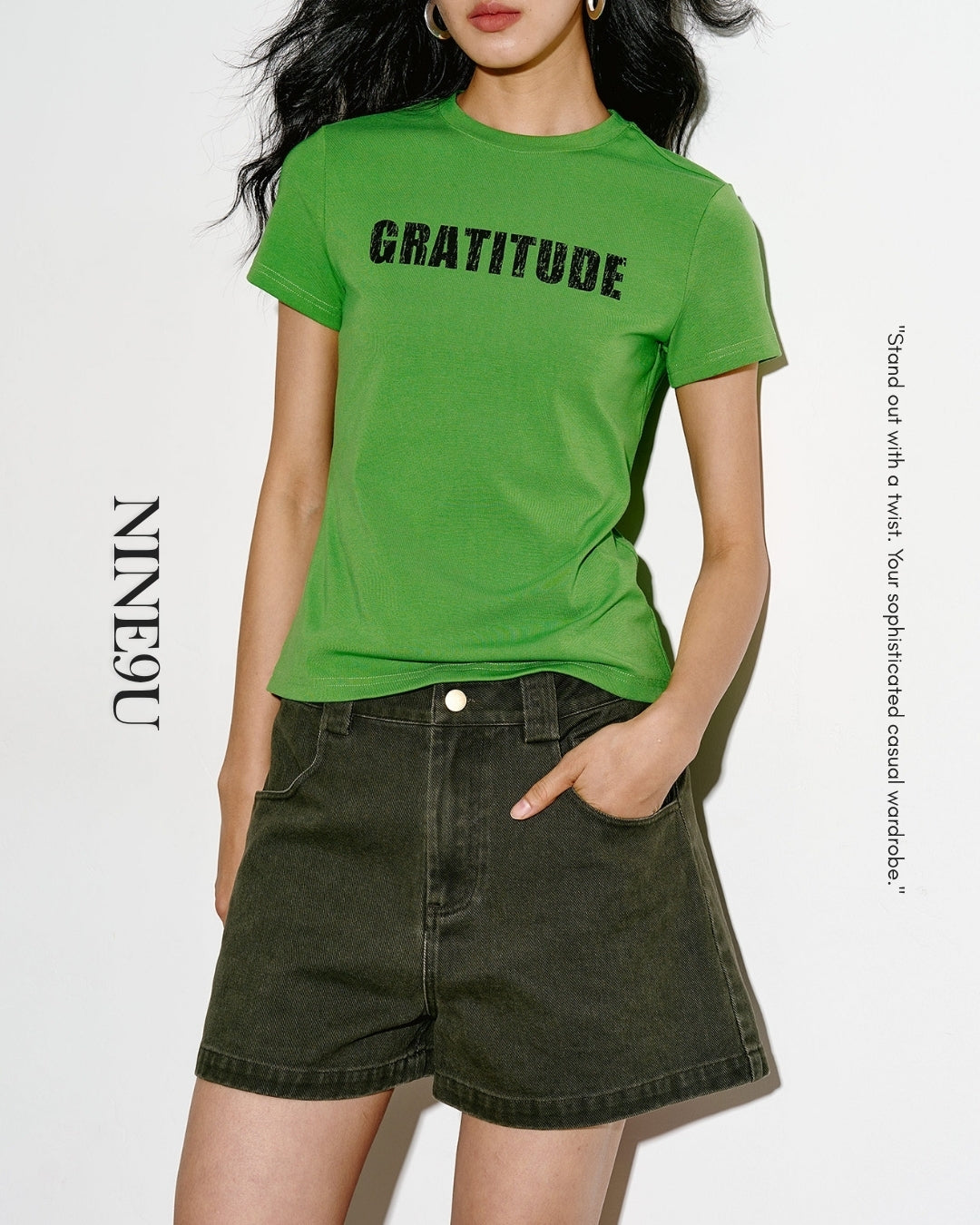 lettering print slim fit t-shirt 2color【NINE0354】