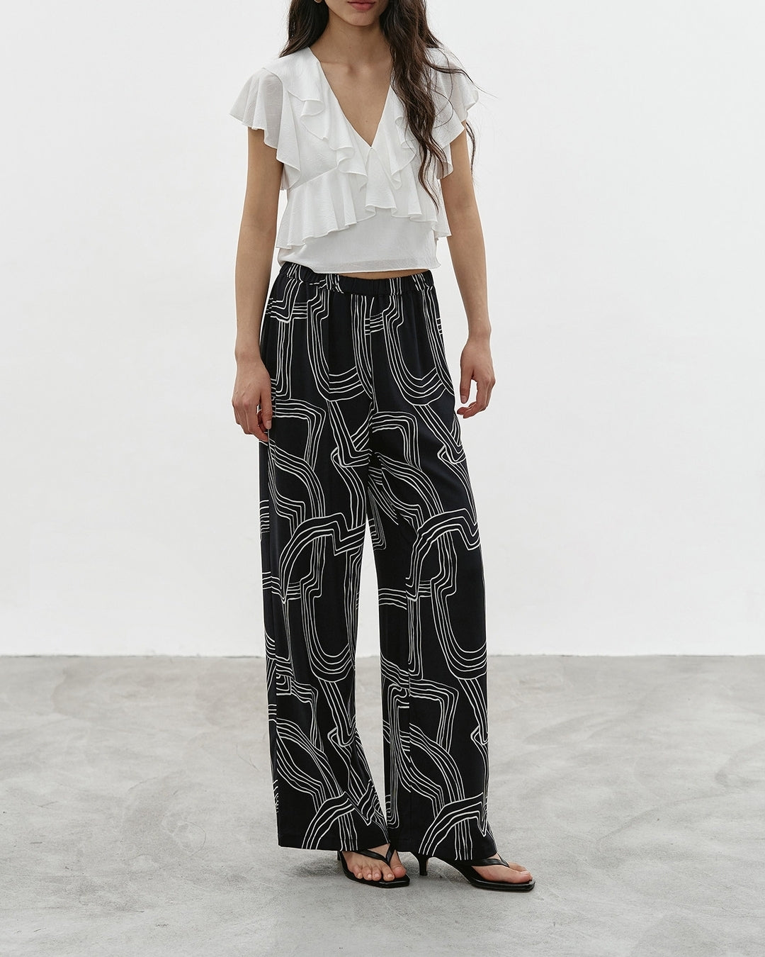 geometric-patterned wide leg pants【NINE0328】