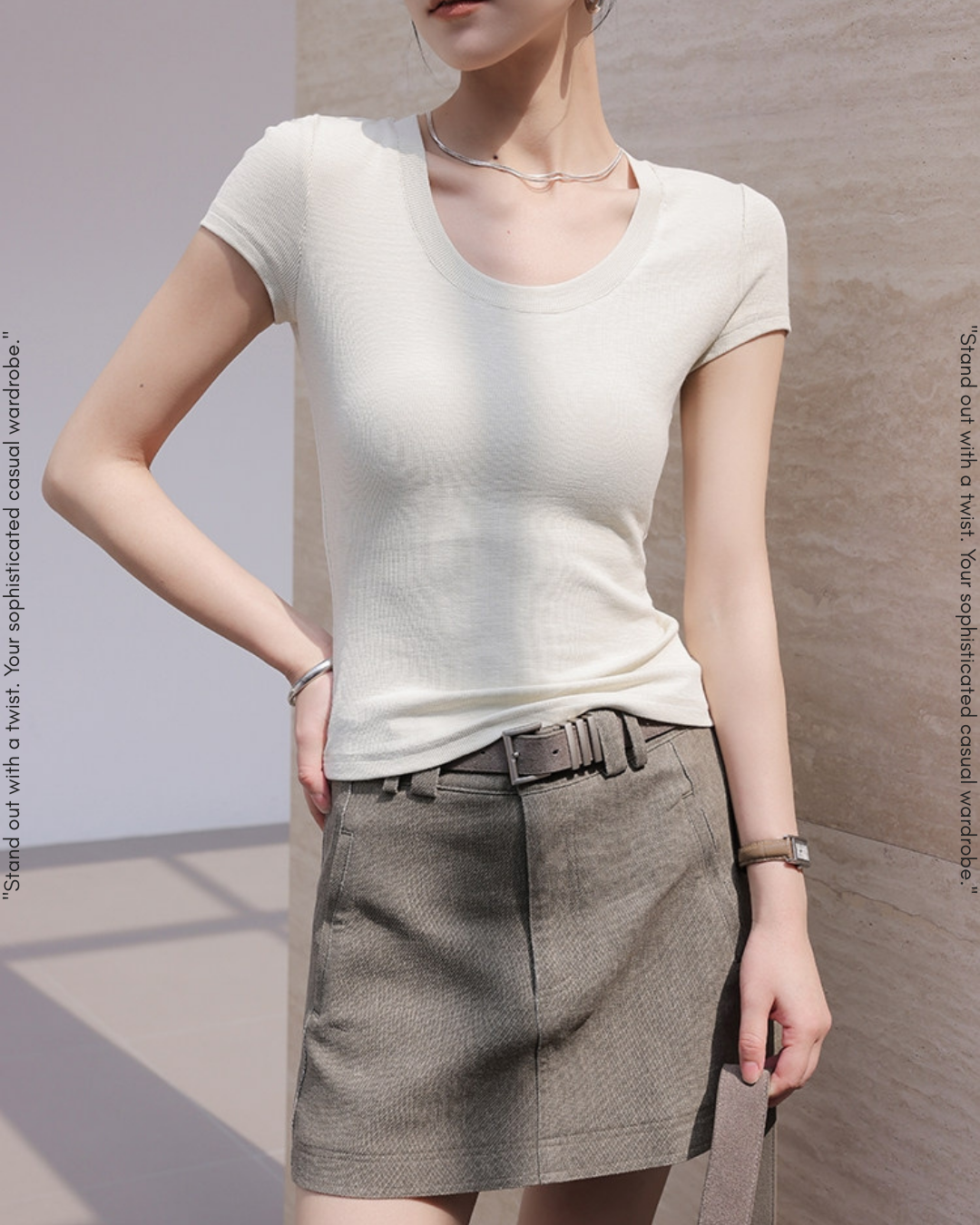 round neck slim tops 3color【NINE0184】