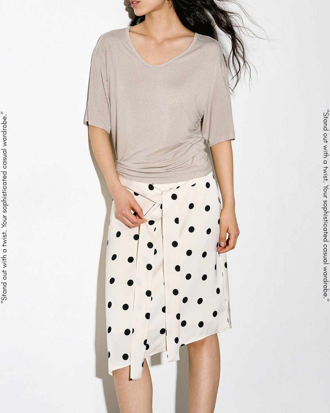 asymmetrical dot pattern ribbon skirt【NINE0345】