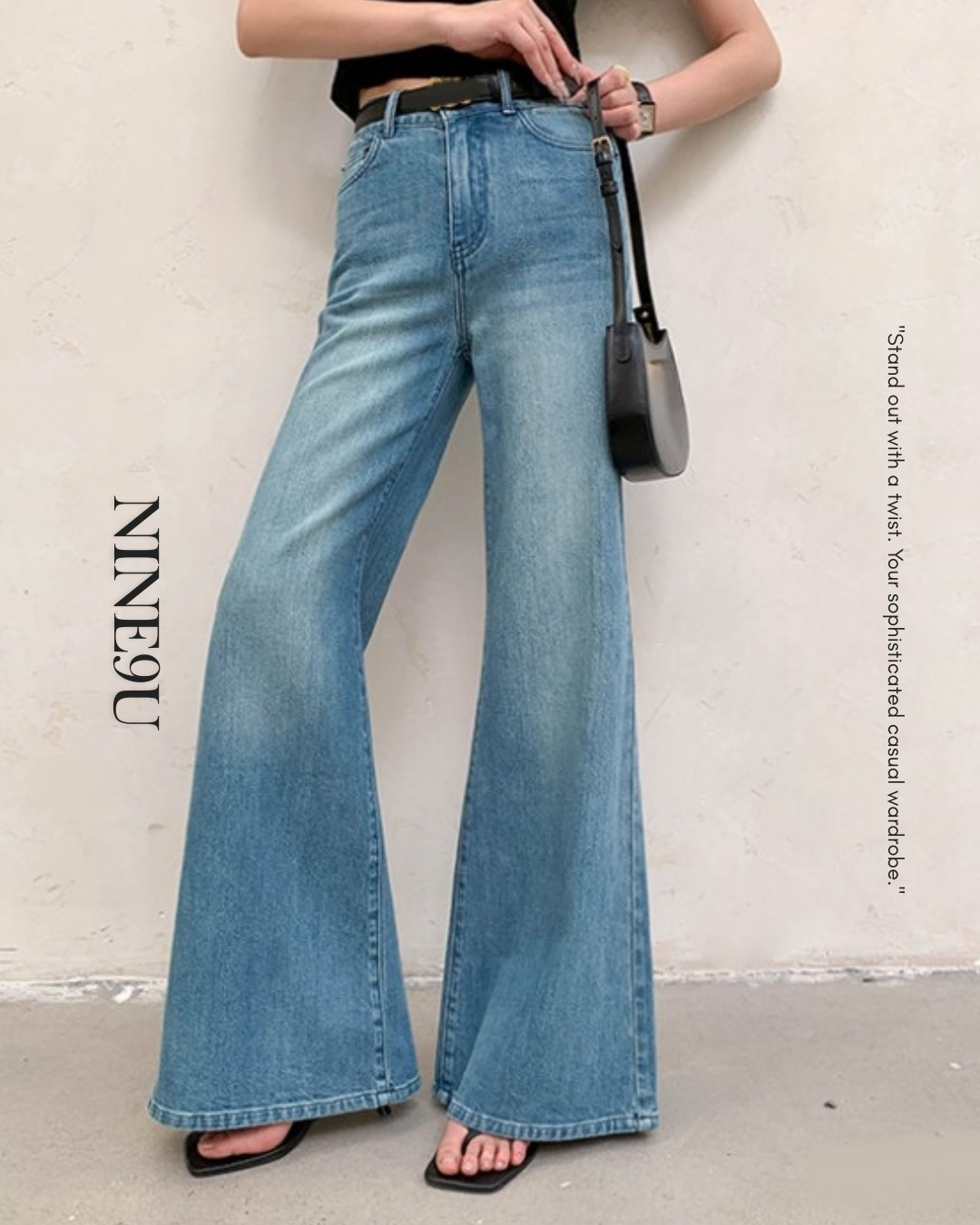 vintage-style wide-leg denim pants【NINE0219】