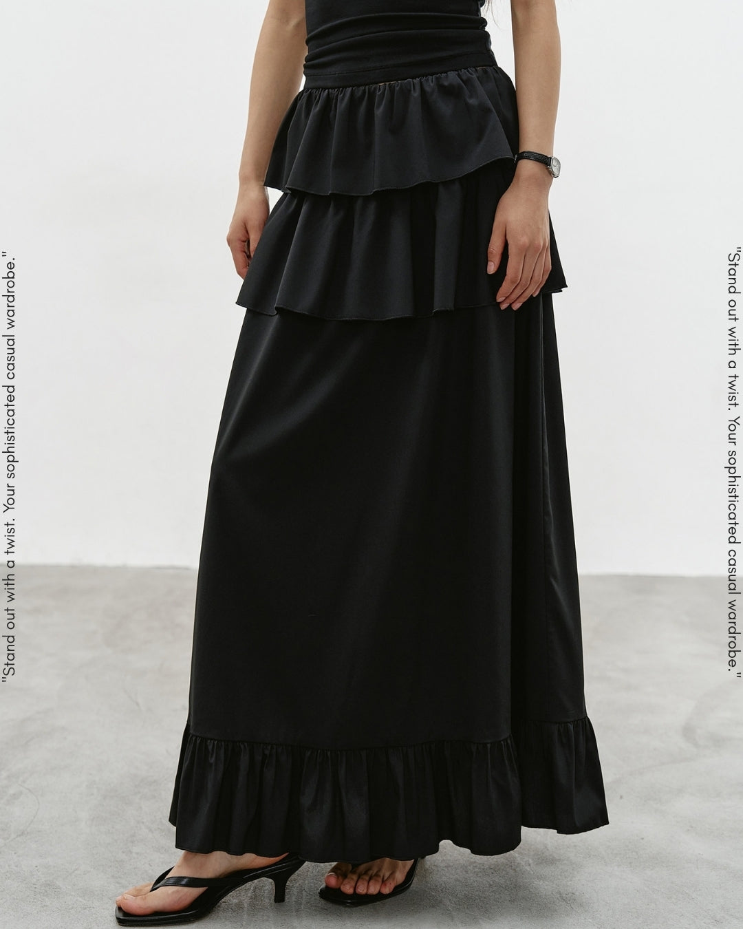 tiered a-line long skirt【NINE0338】