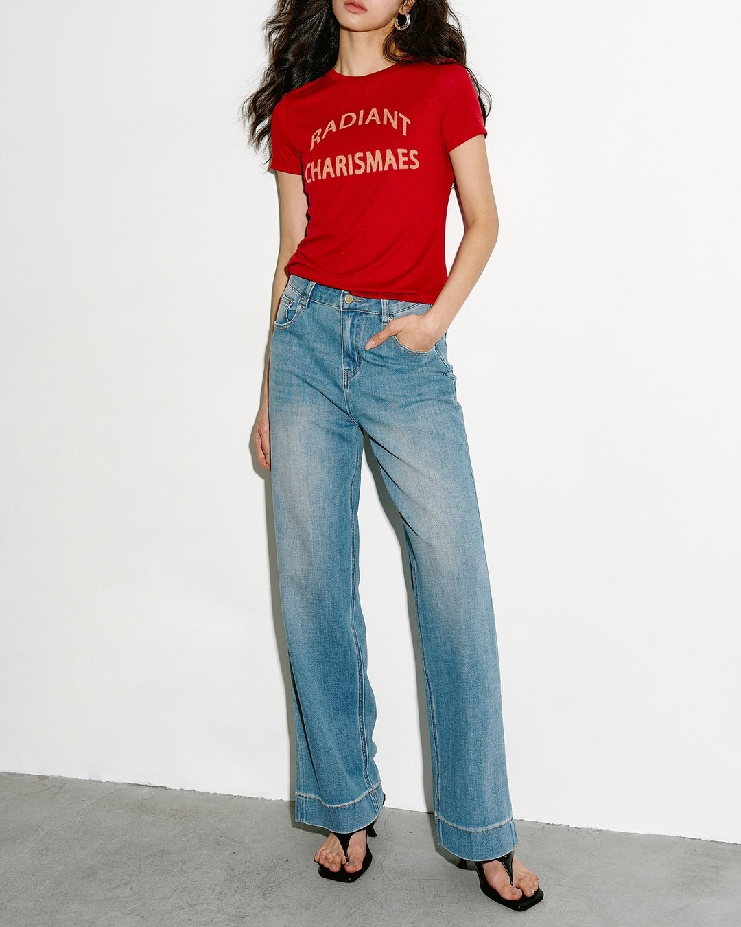 lettering print slim fit t-shirt 2color【NINE0350】