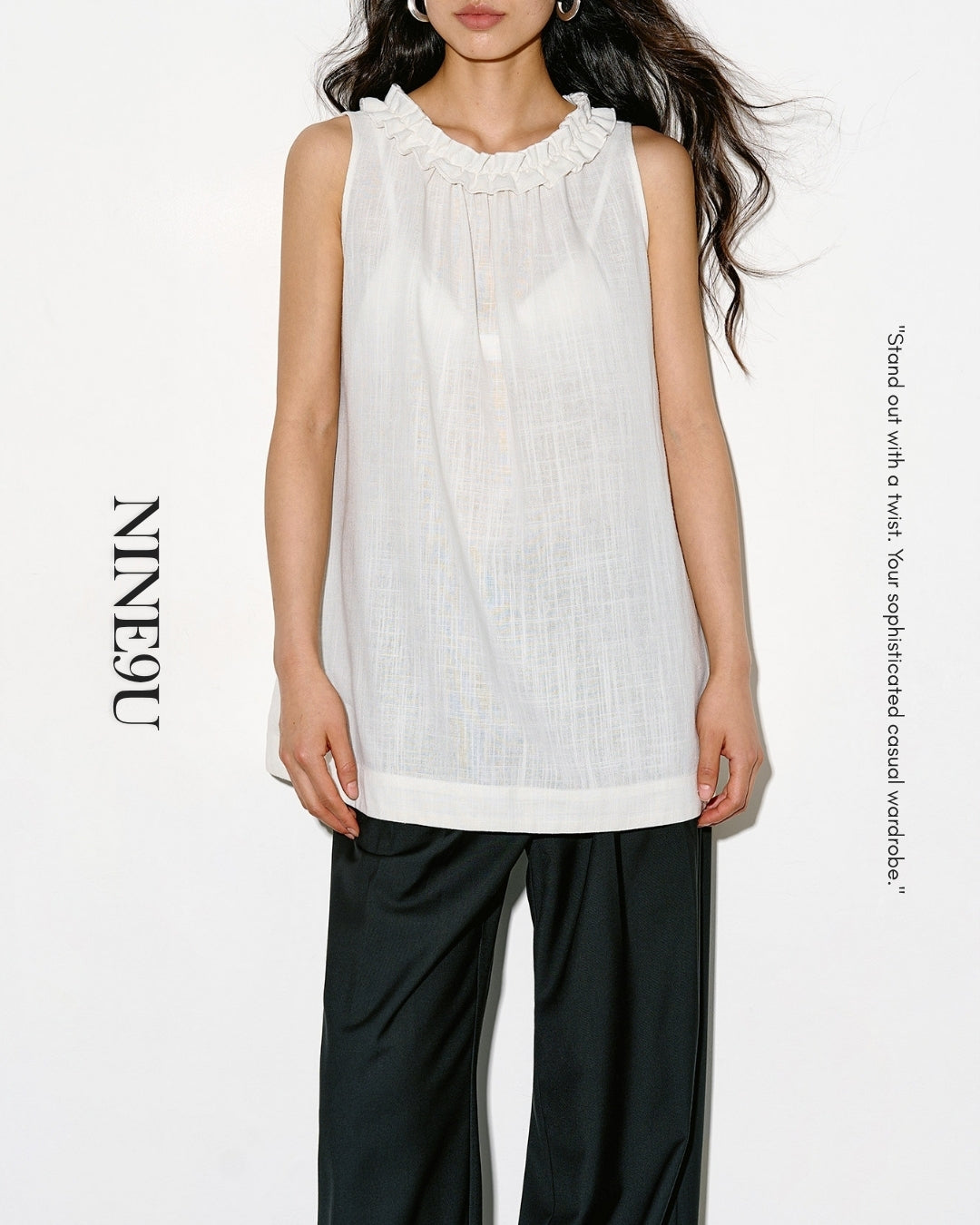 frill-collar sleeveless blouse【NINE0337】