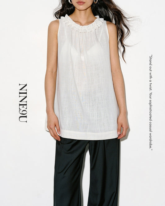 frill-collar sleeveless blouse【NINE0337】