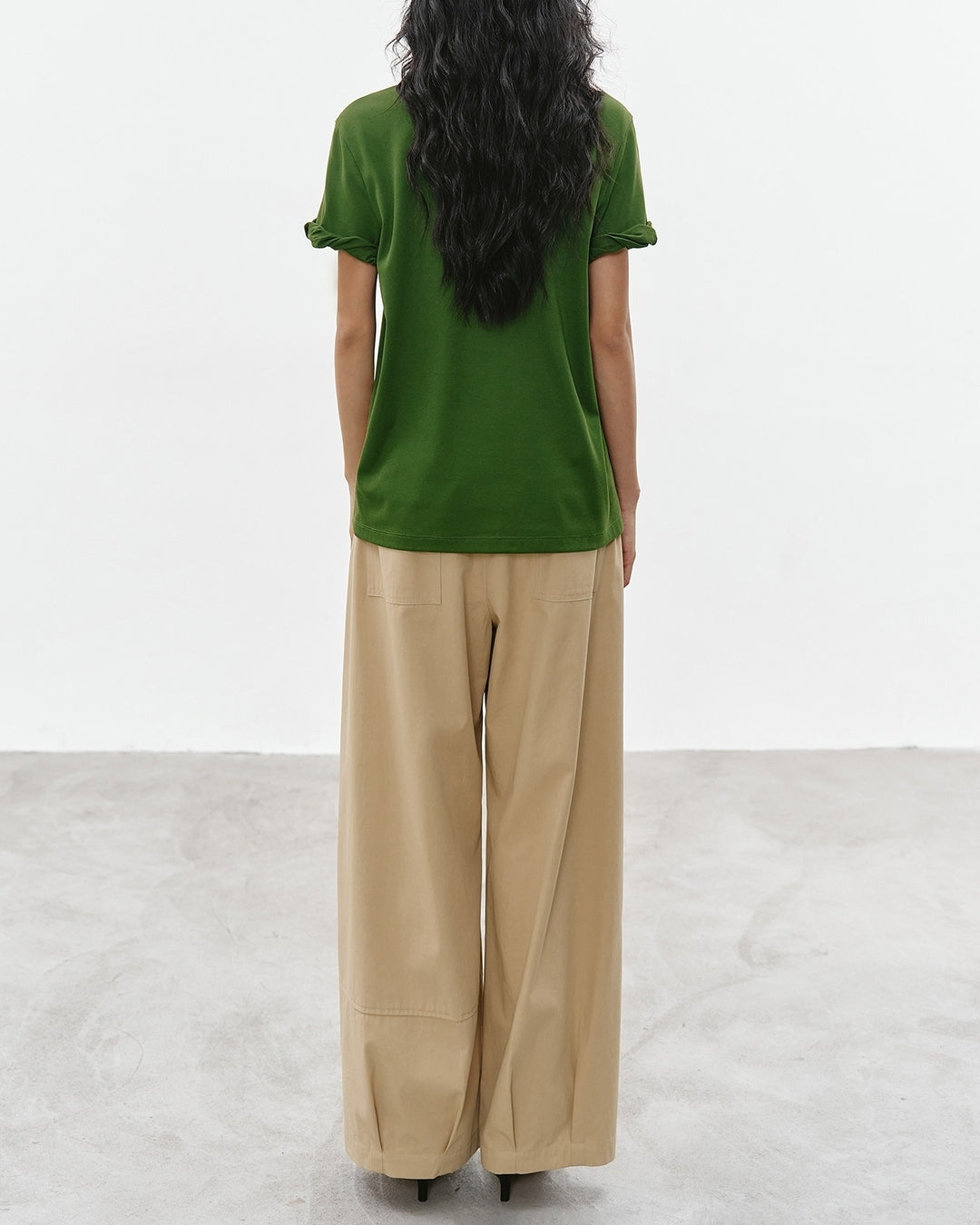 basic t-shirt with roll-up sleeves 2color【NINE0305】