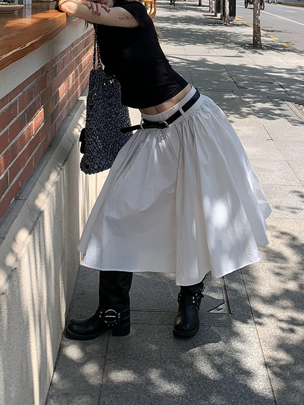 fluffily natural flare long-skirt【NINE8898】