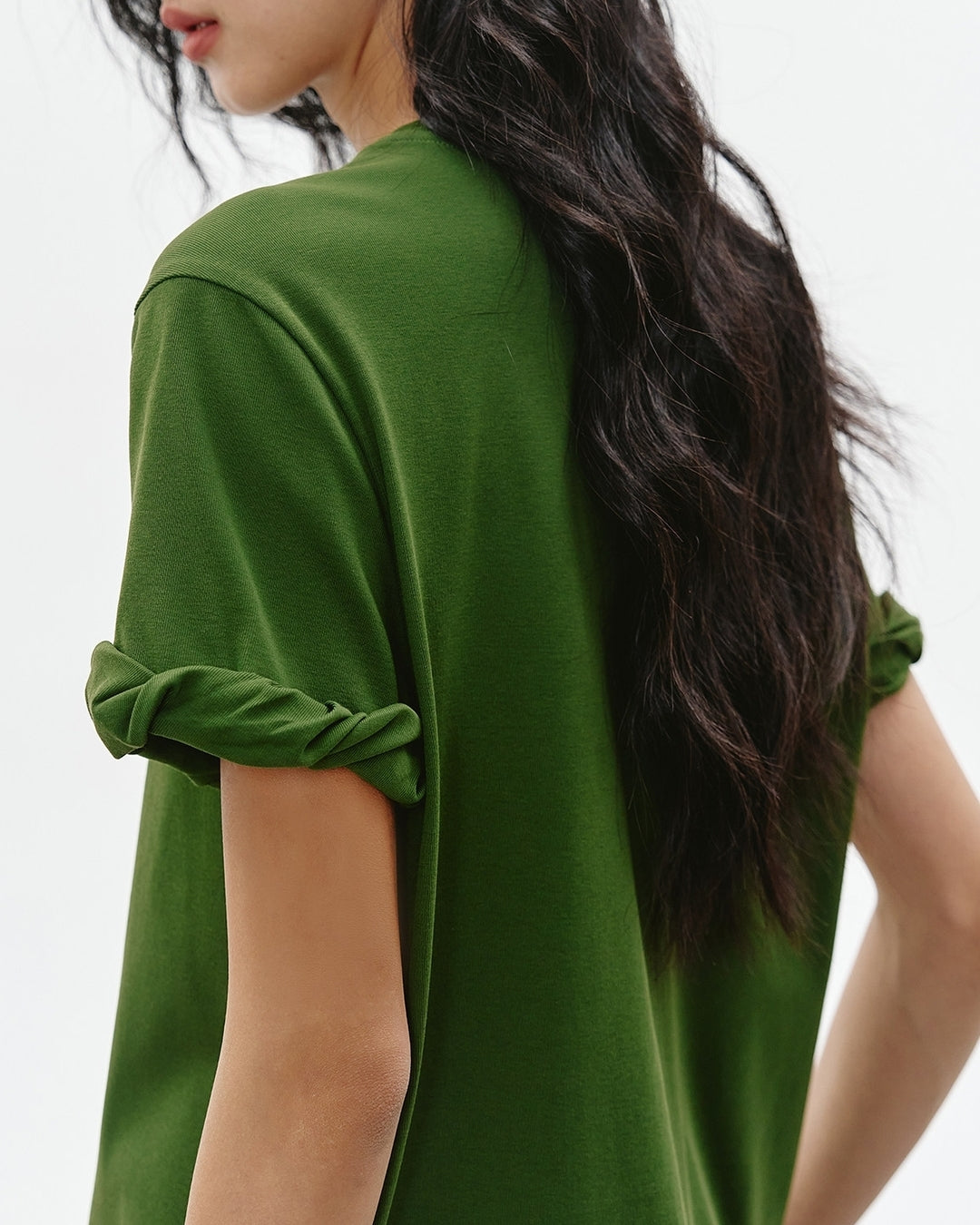 basic t-shirt with roll-up sleeves 2color【NINE0305】