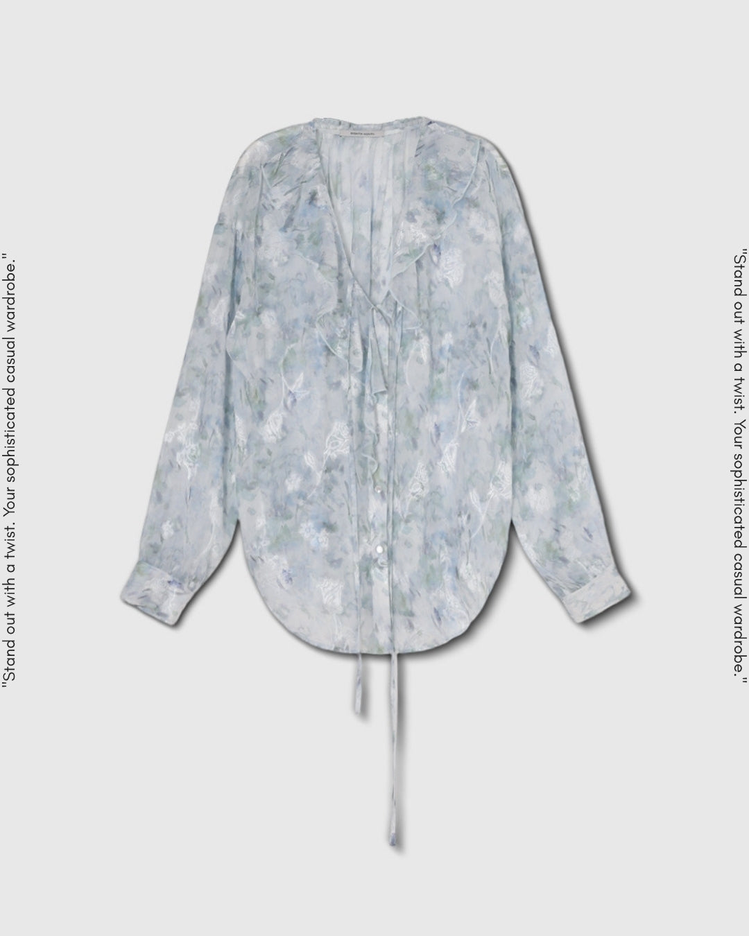 v-neck ruffled floral sheer blouse【NINE0336】
