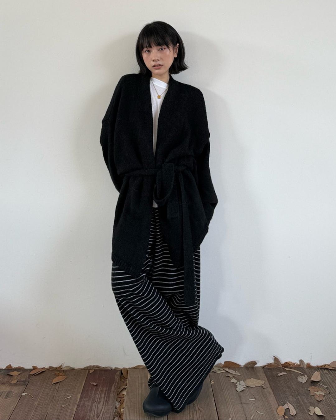 belted open front knit cardigan 2color 【NINE7272】