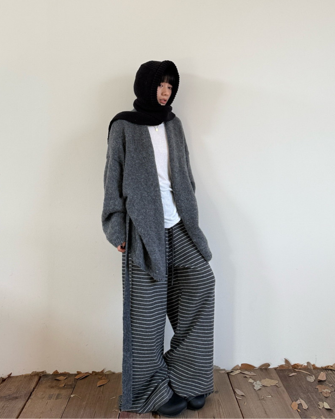 belted open front knit cardigan 2color 【NINE7272】